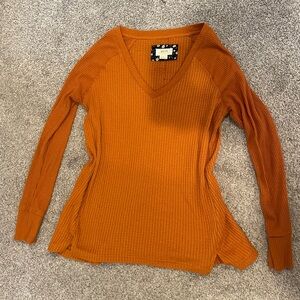 Anthropologie Maeve Burnt Orange Textured V-Neck Sweater